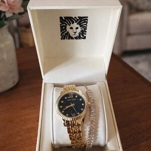 Anne Klein Gold-Tone Watch with Black Dial and Crystal Stretch Bracelet